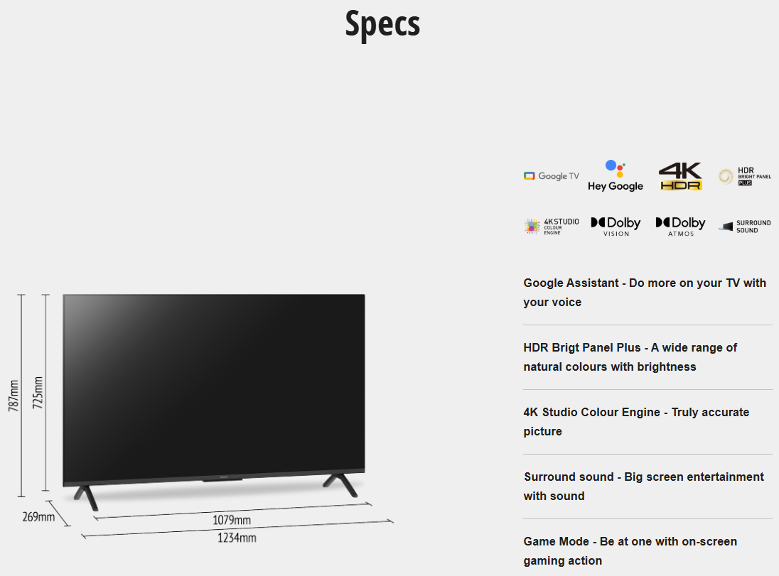 PANASONIC 55" 4K HDR GOOGLE TV TH-55MX800K