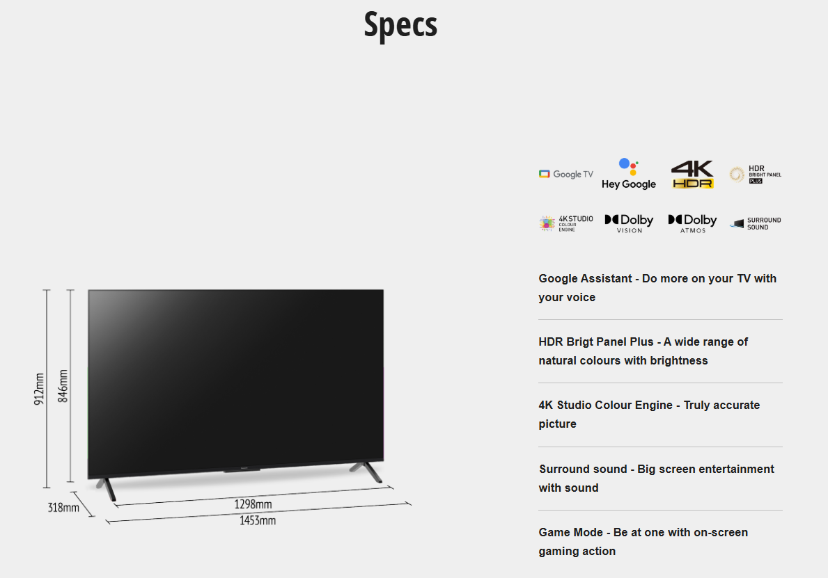 PANASONIC 65" 4K HDR GOOGLE TV TH-65MX800K