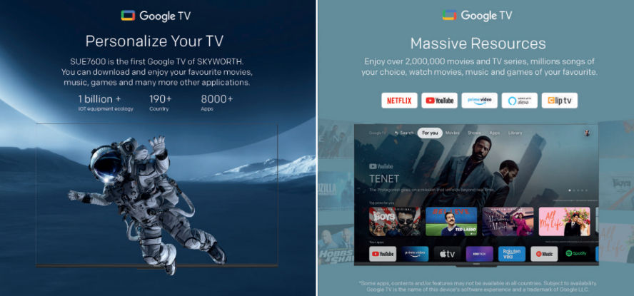 SKYWORTH 70" 4K UHD EYE CARE SERIES GOOGLE TV 70SUE7600