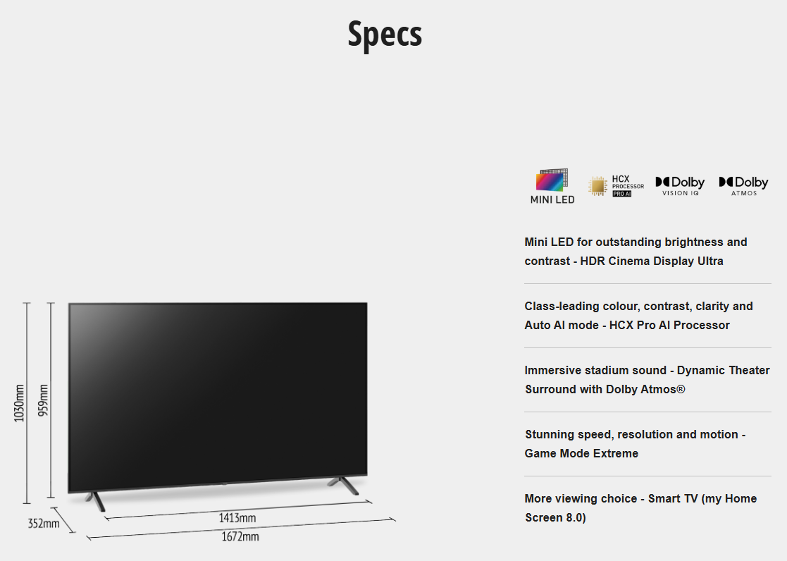 PANASONIC 75" MINI LED 4K HDR GOOGLE TV TH-75MX950K