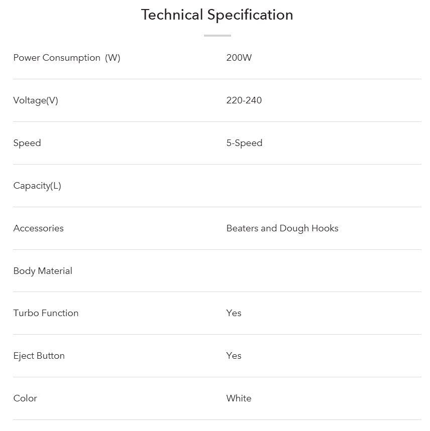 ELBA HAND MIXER EHM-D2520(WH) - 5 SPEED (200W)