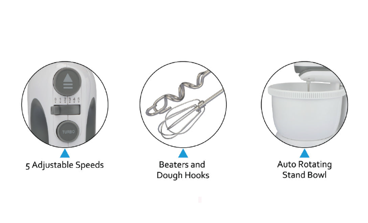 ELBA STAND MIXER ESMB-M3430(WH) - 5 SPEED, AUTO ROTATING BOWL (3.4L / 300W)