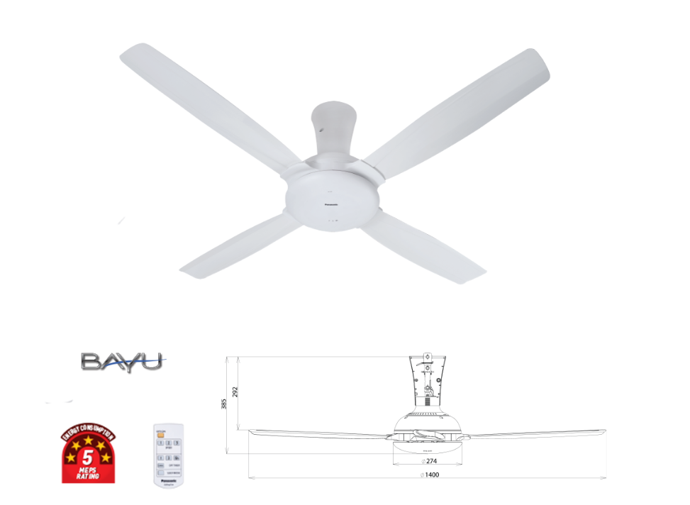 PANASONIC F-M14CZVBWH - CEILING FAN (56 INCH) 4 BLADES