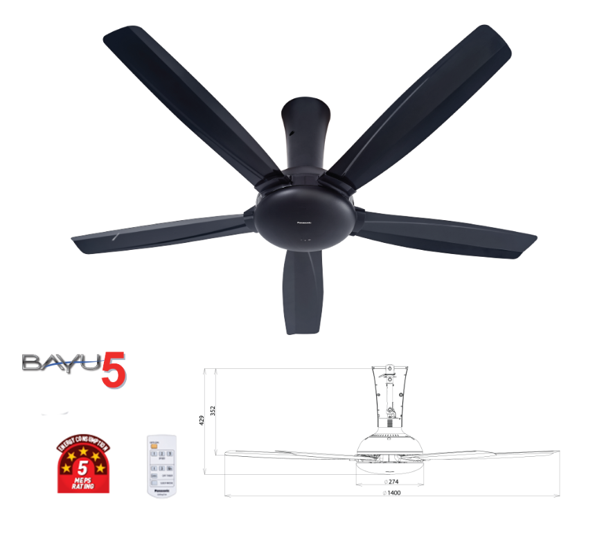 PANASONIC F-M14DZVBKH - CEILING FAN (56") 5 BLADES