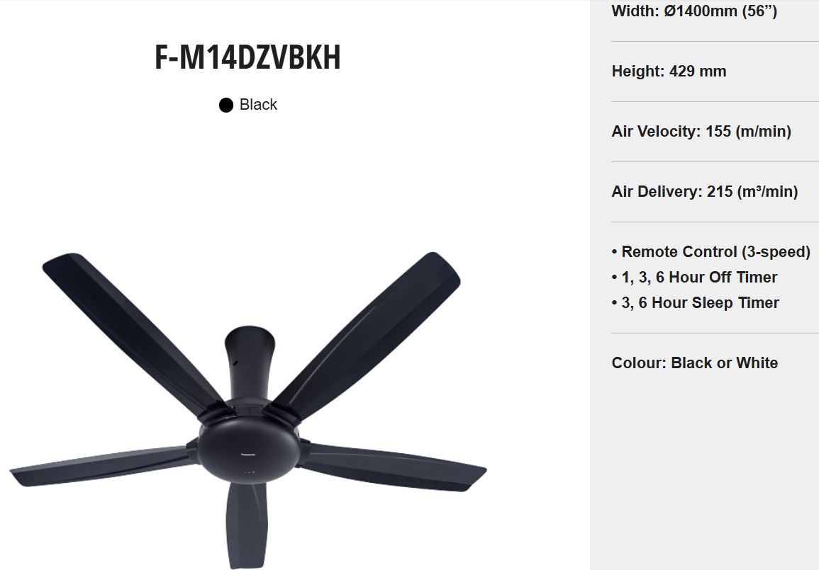 PANASONIC F-M14DZVBKH - CEILING FAN (56") 5 BLADES