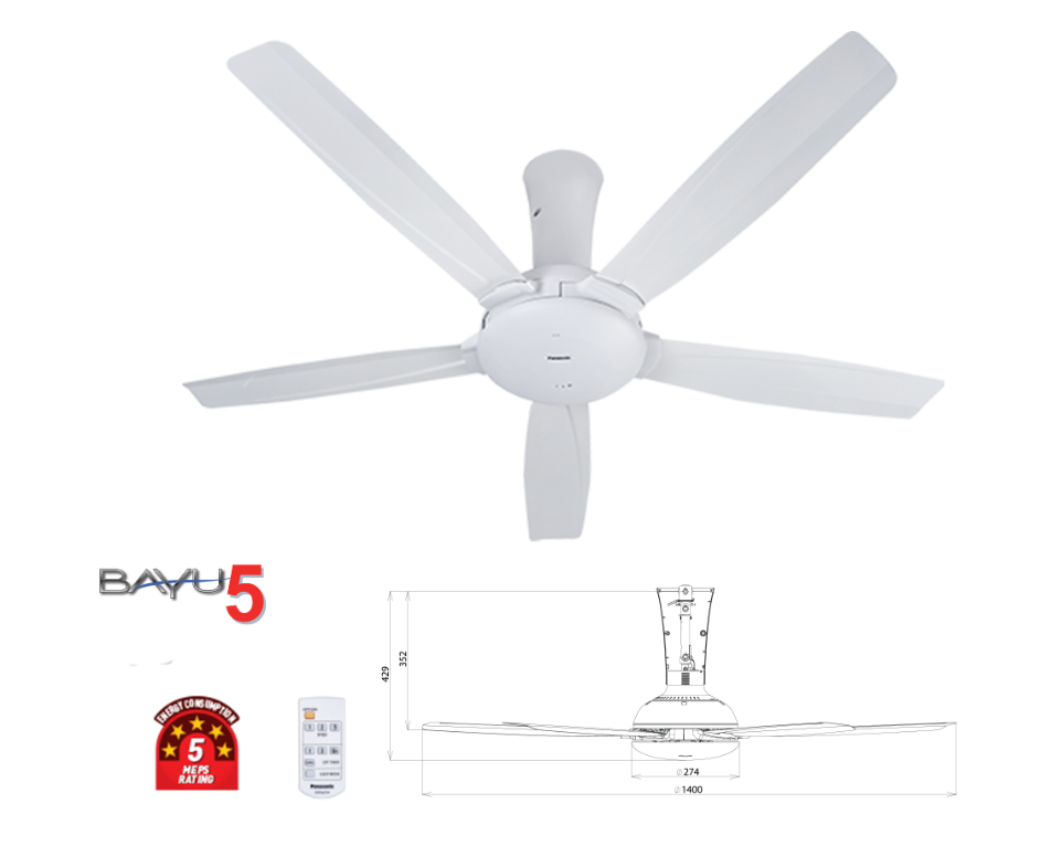 PANASONIC F-M14DZVBWH - CEILING FAN (56") 5 BLADES