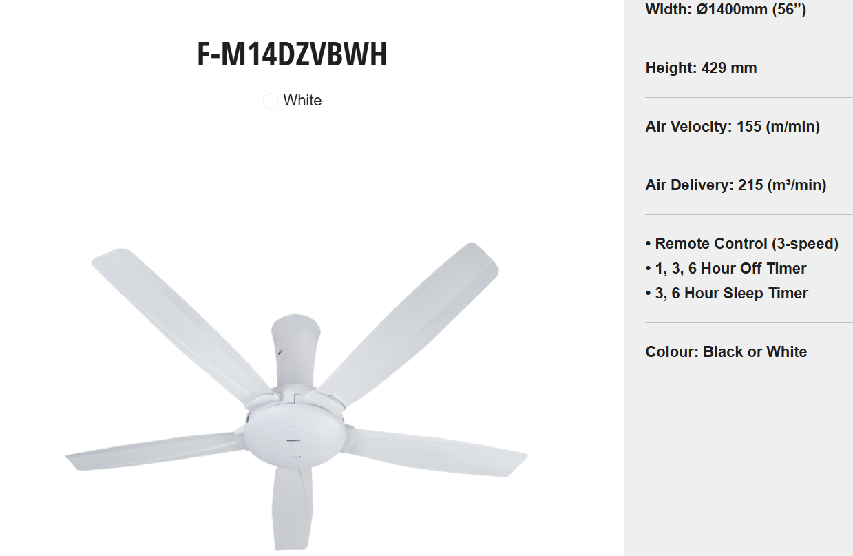 PANASONIC F-M14DZVBWH - CEILING FAN (56") 5 BLADES
