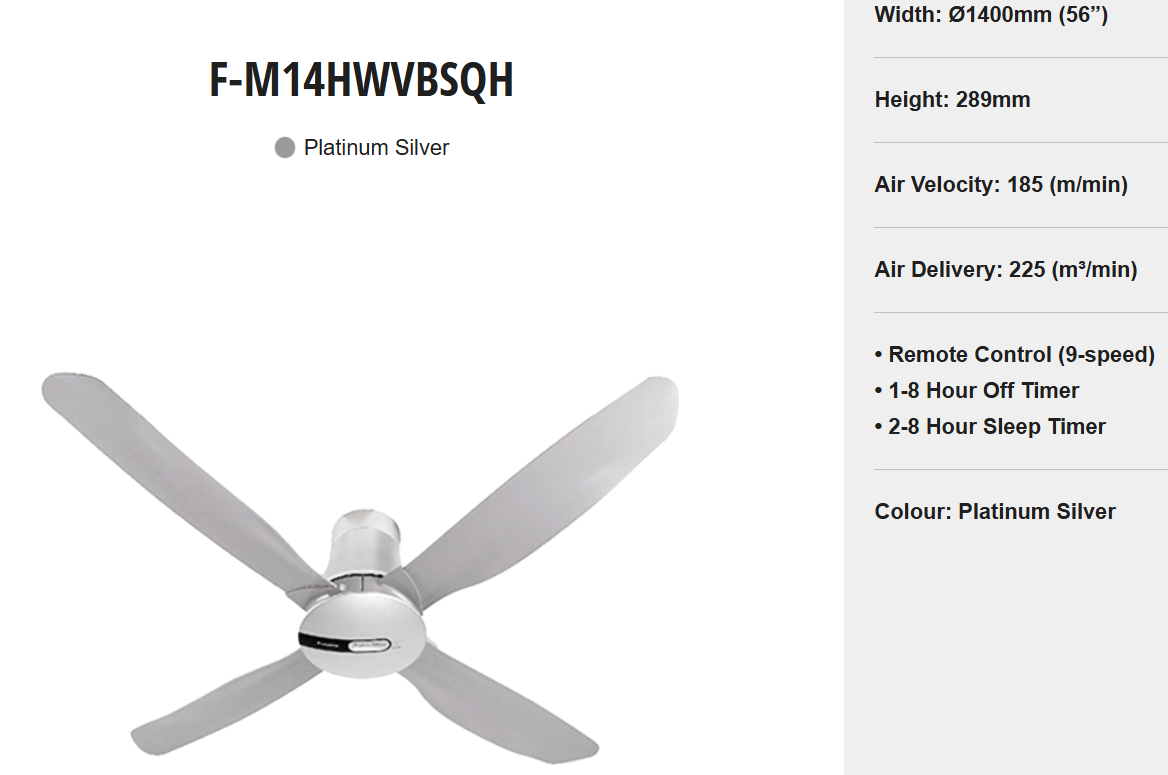 PANASONIC F-M14HWVBSQH - CEILING FAN (56 INCH) ECONAVI DC MOTOR