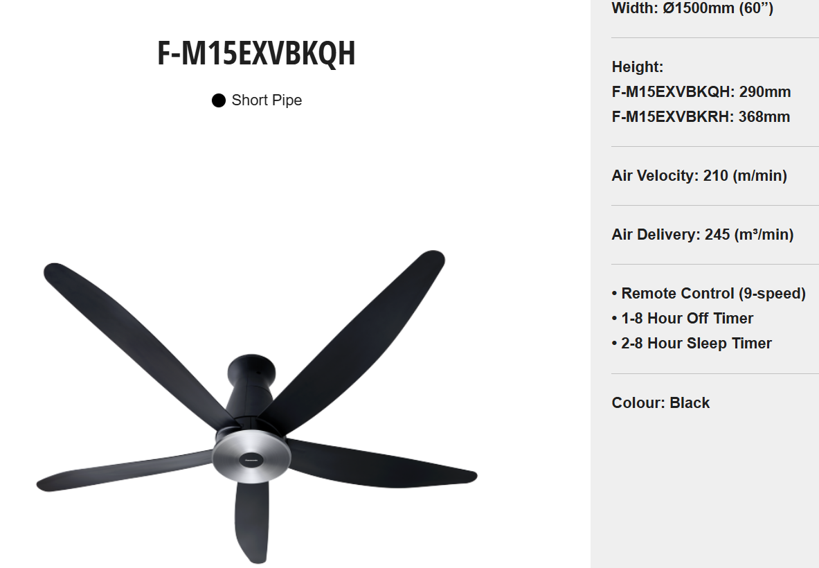 PANASONIC F-M15EXVBKQH (SHORT PIPE) - CEILING FAN (60 INCH) DC FAN