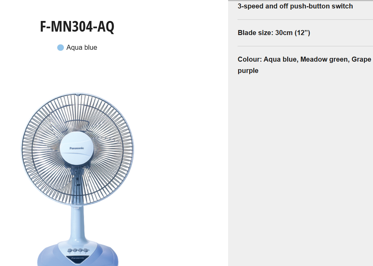 PANASONIC F-MN304 - Table Fan (12 Inch) 3-Speed