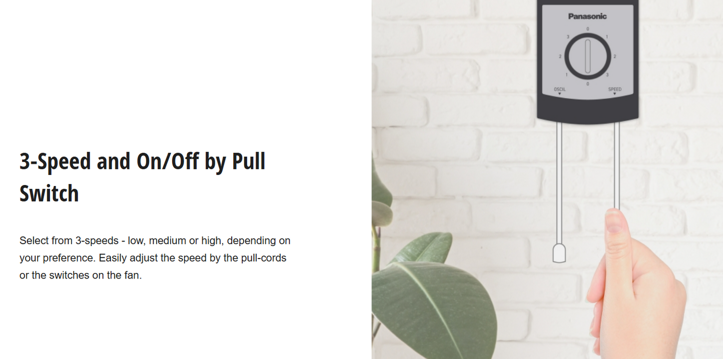PANASONIC F-MU308 - Wall Fan (12 Inch) Pull-Cord Control