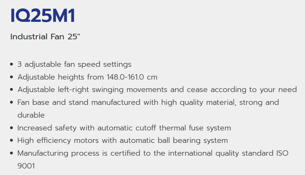 HATARI IQ25M1 INDUSTRIAL FAN 25 INCH