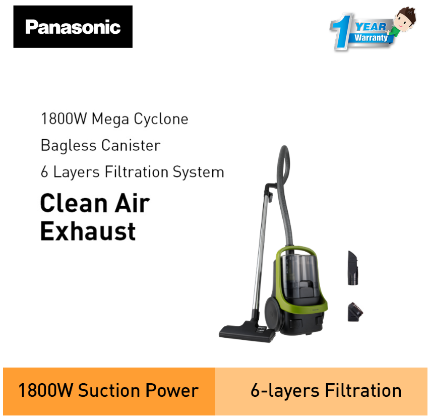 PANASONIC 1800W CYCLONE BAGLESS VACUUM CLEANER WITH HEPA FILTER MC-CL603GV47