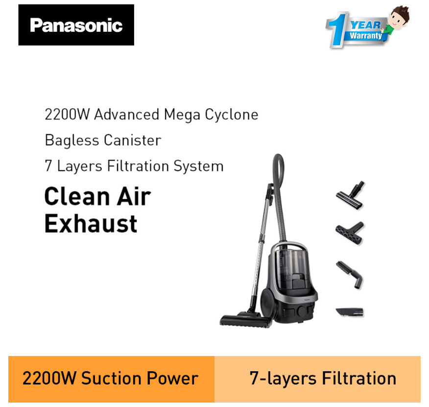 PANASONIC 2200W CYCLONE BAGLESS VACUUM CLEANER WITH HEPA FILTER MC-CL609HV47