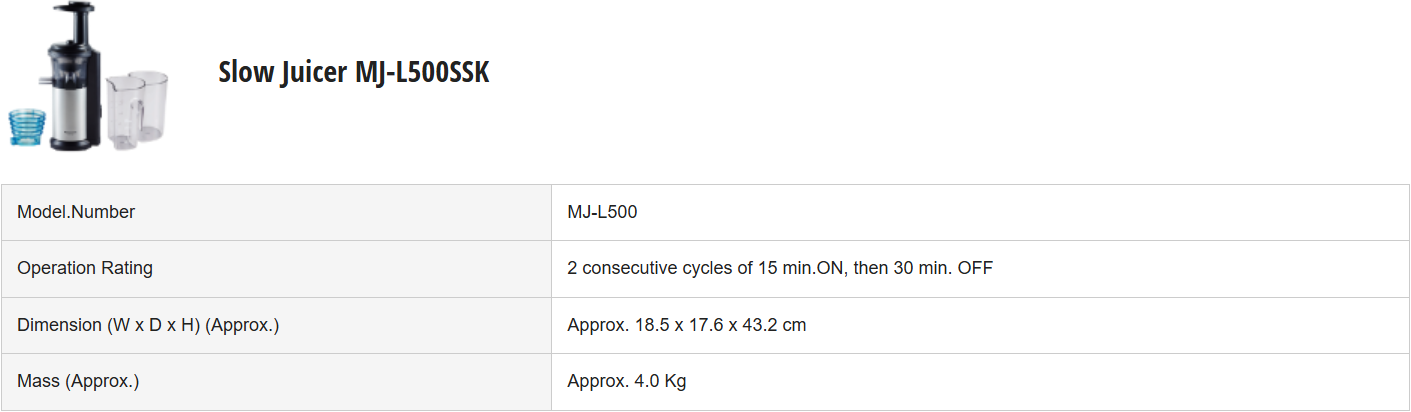 PANASONIC SLOW JUICER LOW SPEED SOMPRESSION MJ-L500SSK