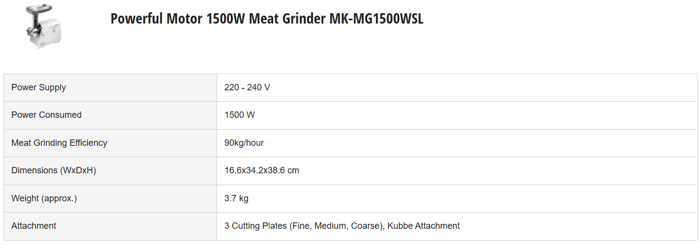 PANASONIC POWERFUL MOTOR 1500W MEAT GRINDER MK-MG1500WSL