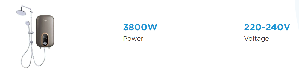 MIDEA 3.8kW WATER HEATER WITH DC PUMP PLUS RAIN SHOWER MWH-38EU3-RS-GR