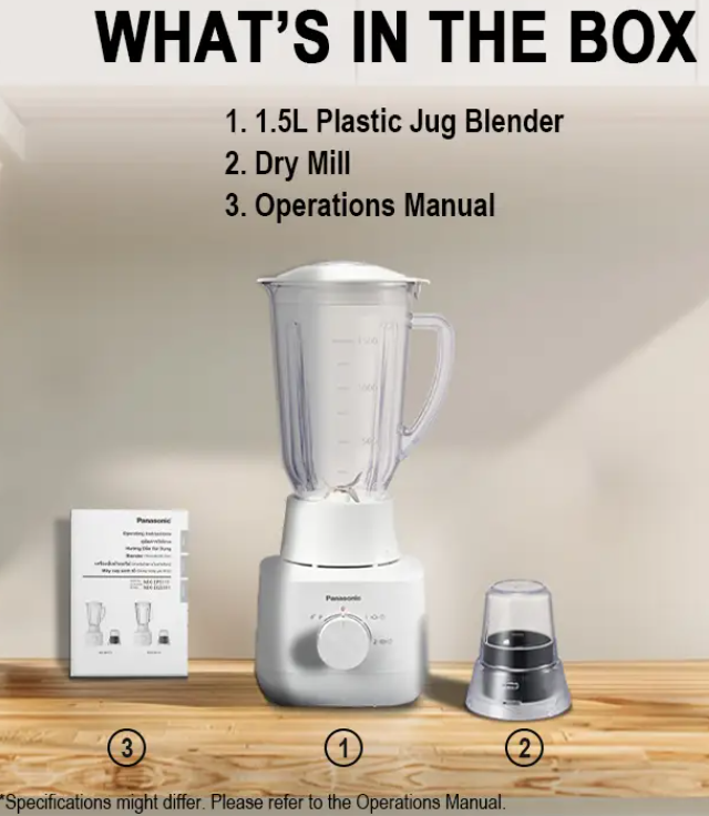 PANASONIC 1.5L PLASTIC JUG BLENDER MX-EP5111 (WHITE) WITH DRY MILL