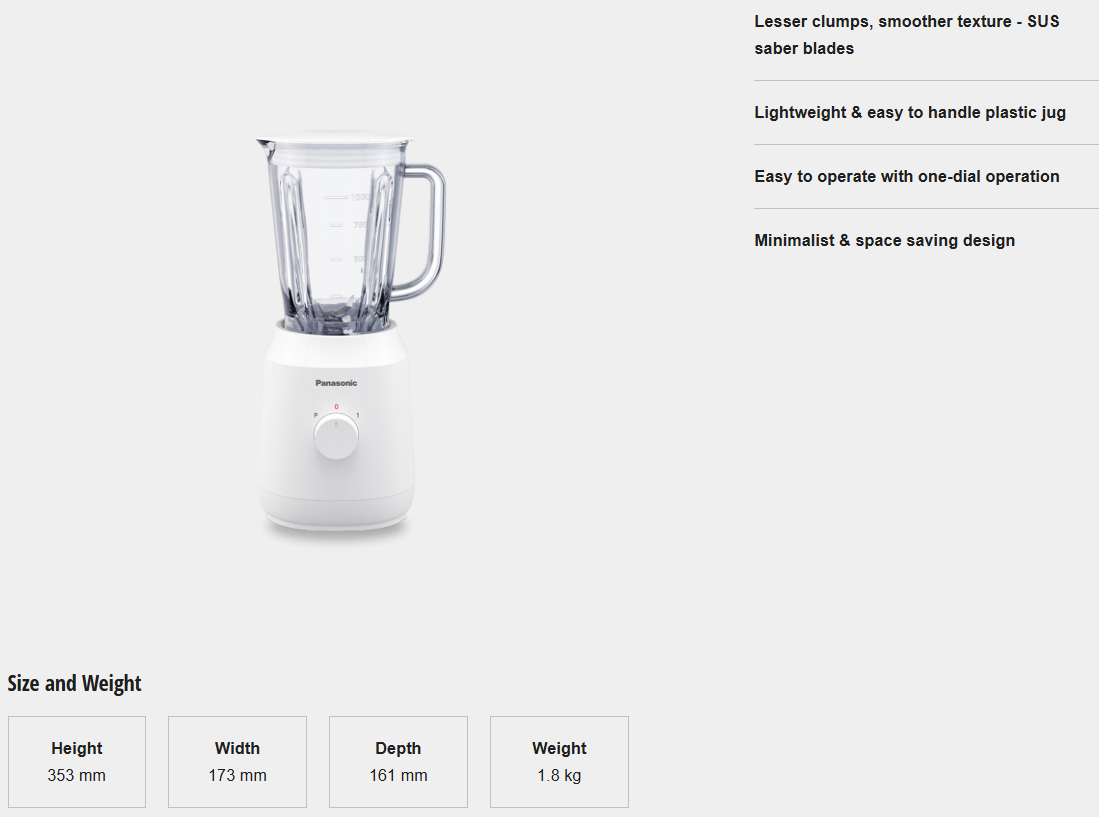 PANASONIC LIGHTWEIGHT 1.0L BLENDER MX-EX1001WSK