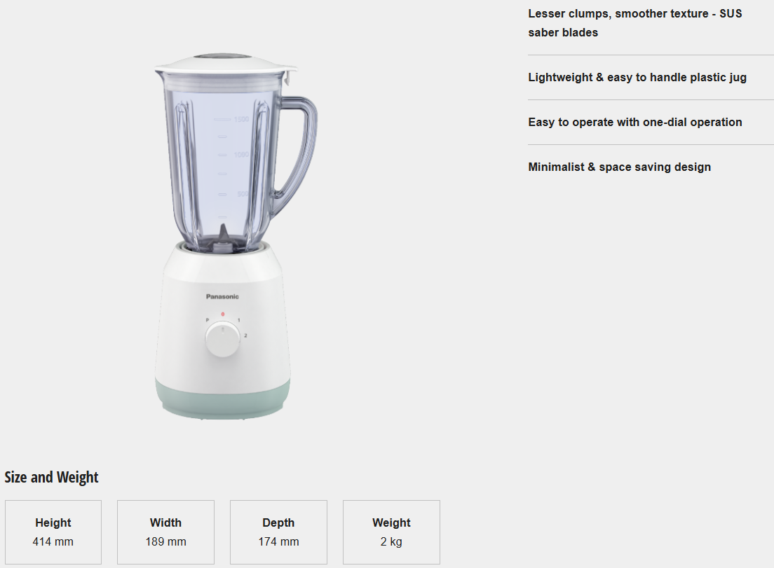 PANASONIC LIGHTWEIGHT 1.5L BLENDER MX-EX1511WSK