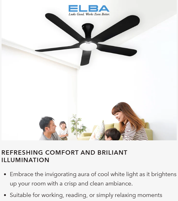 ELBA DC CEILING FAN 60" URANO ECF-N6032L(BK) - 5 ABS BLADES - DC MOTOR