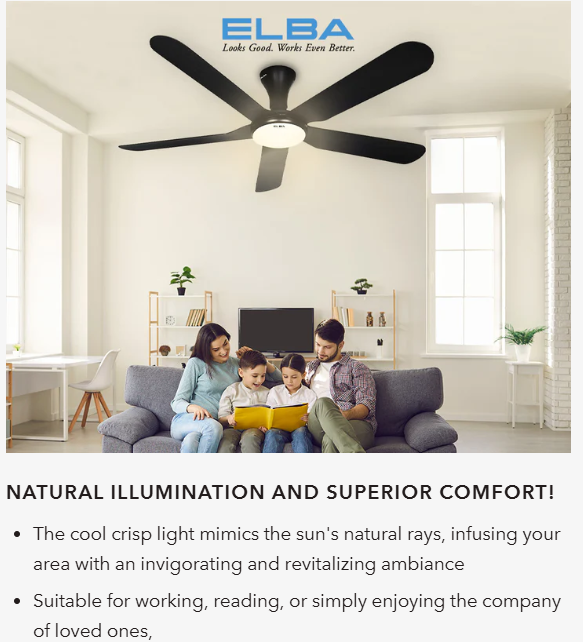 ELBA DC CEILING FAN 60" URANO ECF-N6032L(BK) - 5 ABS BLADES - DC MOTOR