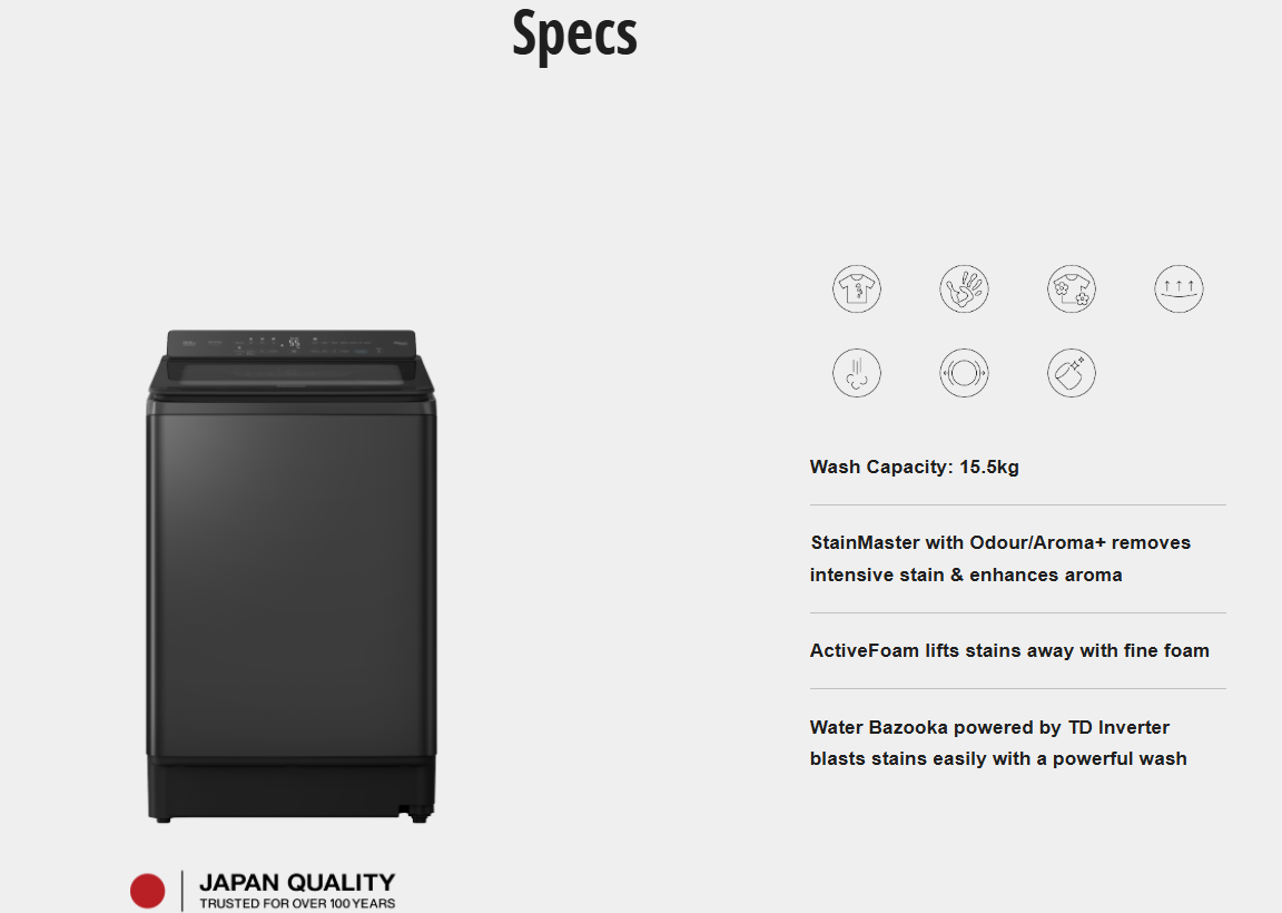 PANASONIC 15.5kg TOP LOAD WASHING MACHINE NA-FD155X3BT