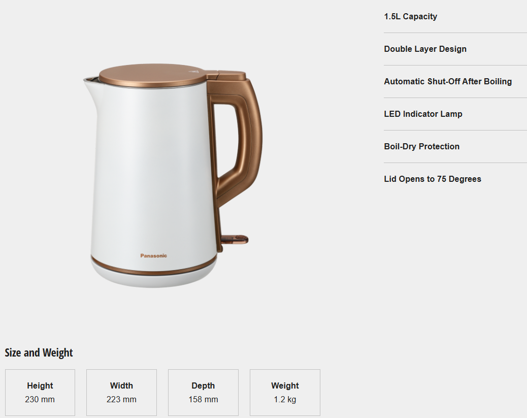 PANASONIC 1.5L STAINLESS STEEL ELECTRIC KETTLE NC-KD300WSK