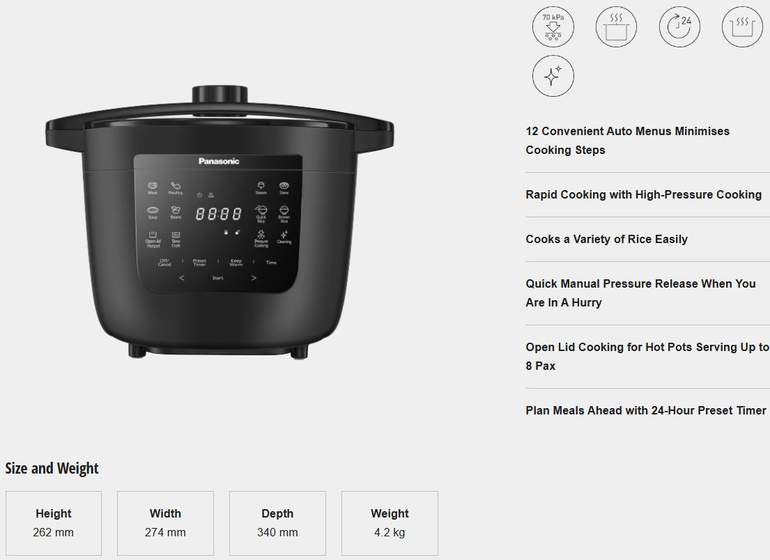PANASONIC 4L PRESSURE COOKER NF-PC400KSK