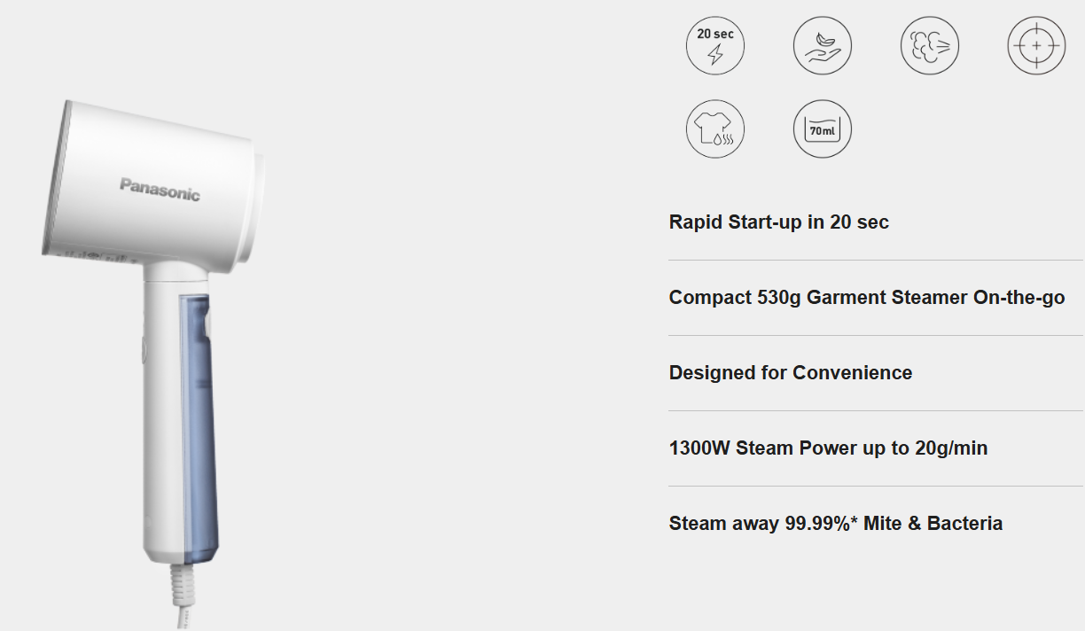 PANASONIC 1300W RAPID STAR HANDHELD GARMENT SSTEAMER NI-GHD015WSK