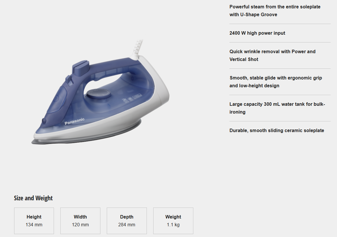 PANASONIC STEAM IRON WITH POWERFUL STEAM FOR QUICK & EASY IRONING NI-S530ASK