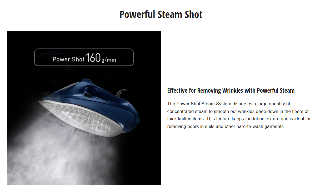 PANASONIC STEAM IRON WITH MAX 2600W POWERFUL STEAM AND BIG SOLEPLATE NI-U800ASK