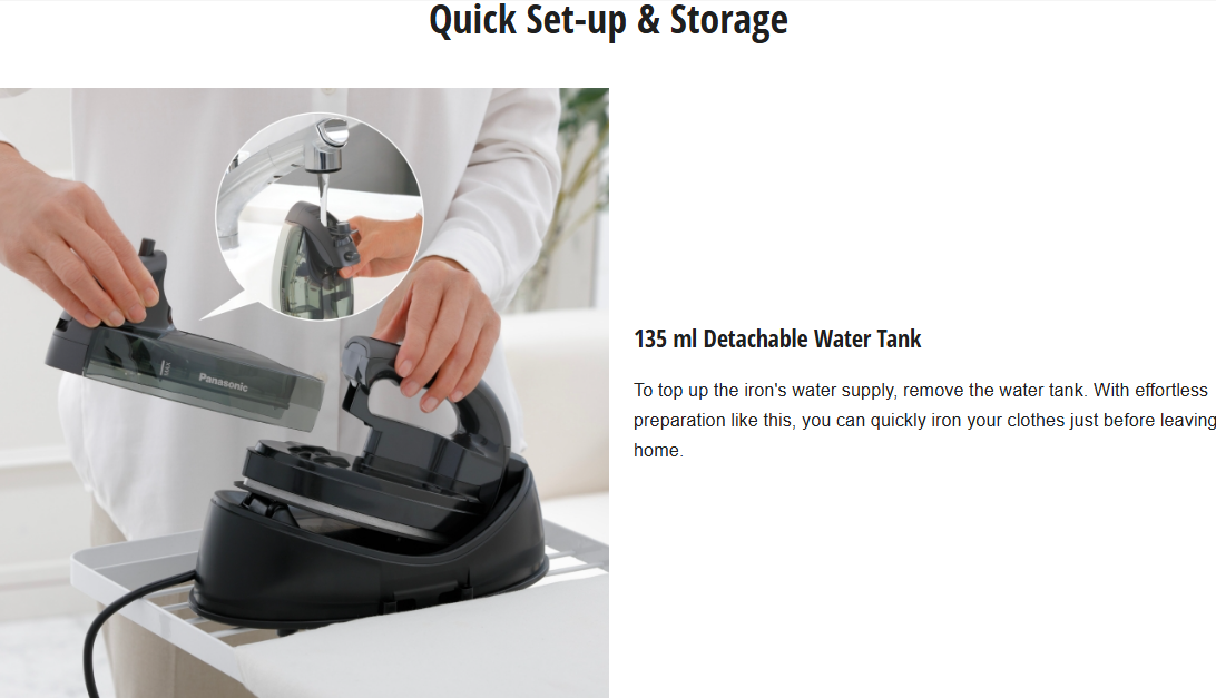 PANASONIC 1800 W CORDLESS STEAM IRON WITH MULTI DIRECTION SOLEPLATE FOR FREE STYLE IRONING NI-WL35PNSK