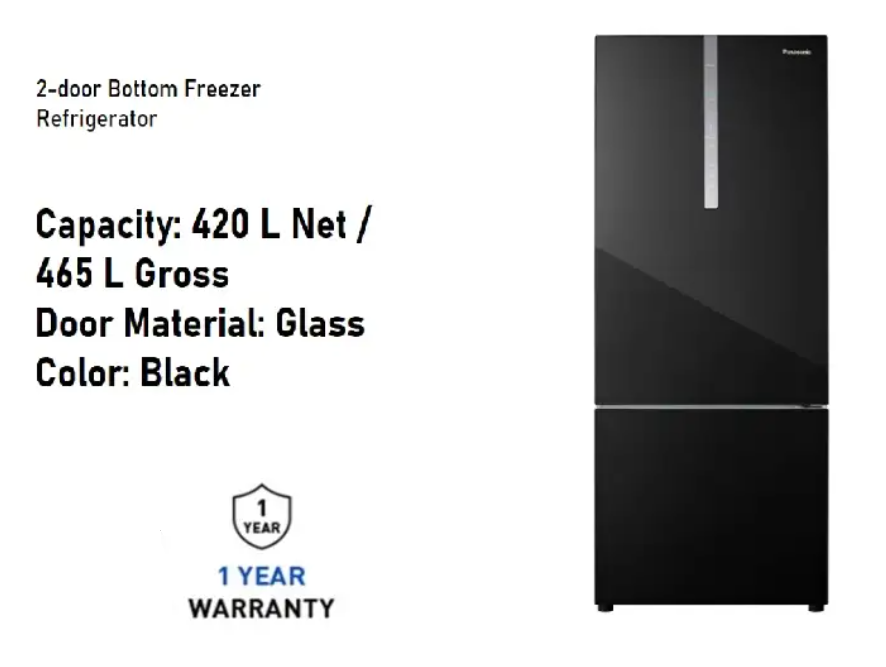 PANASONIC 2 DOOR BOTTOM FREEZER REFRIGERATOR NR-BX471WGKM GLASS DOOR SERIES