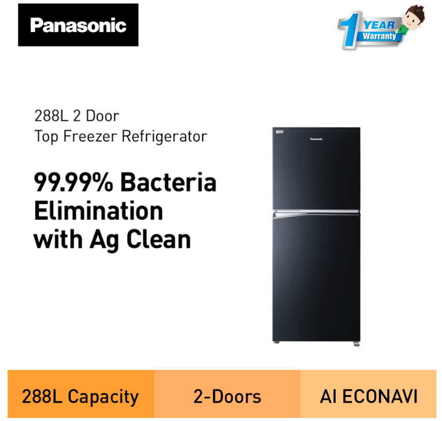 PANASONIC 288L 2 DOOR TOP FREEZER REFRIGERATOR NR-TV301BPKM