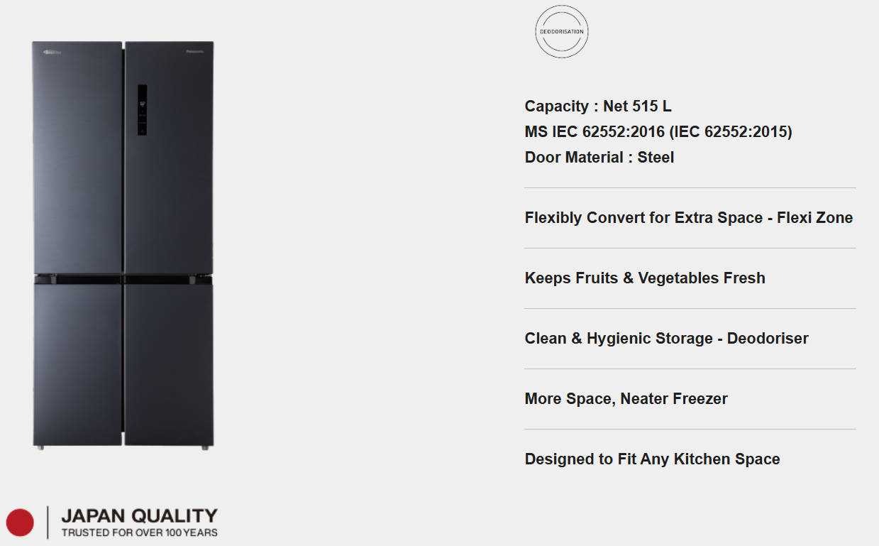 PANASONIC MULTI DOOR REFRIGERATOR NR-XC561CUZM