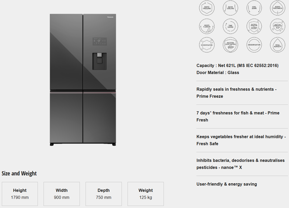 PANASONIC PREMIUM 4 DOOR REFRIGERATOR NR-XY680YMMM