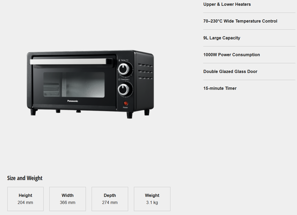 PANASONIC COMPACT TOASTER OVEN NT-H900KSK