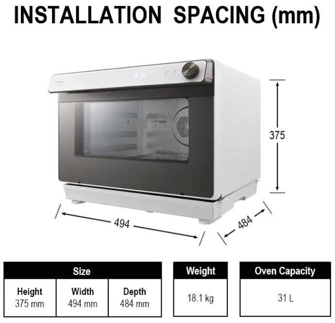 PANASONIC 31L STEAM CONVECTION CUBIE OVEN NU-SC280WMPQ