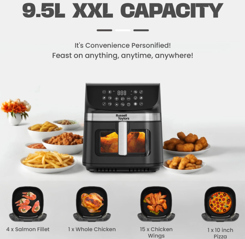 RUSSELL TAYLORS 3D VISIBLE WINDOW DIGITAL AIR FRYER XXL (9.5L) Z9