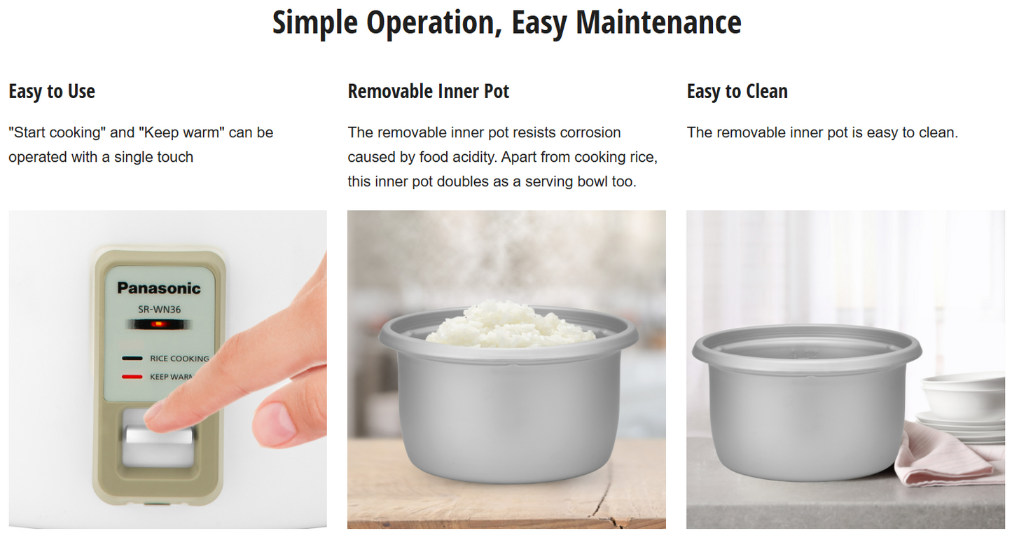 PANASONIC LARGE 3.6L CONVENTIONAL RICE COOKER SR-WN36WSWN