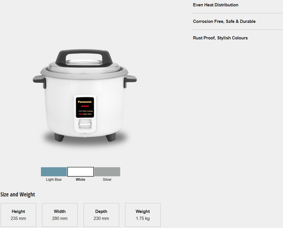 PANASONIC 1.0L CONVENTIONAL RICE COOKER SR-Y10GASKN