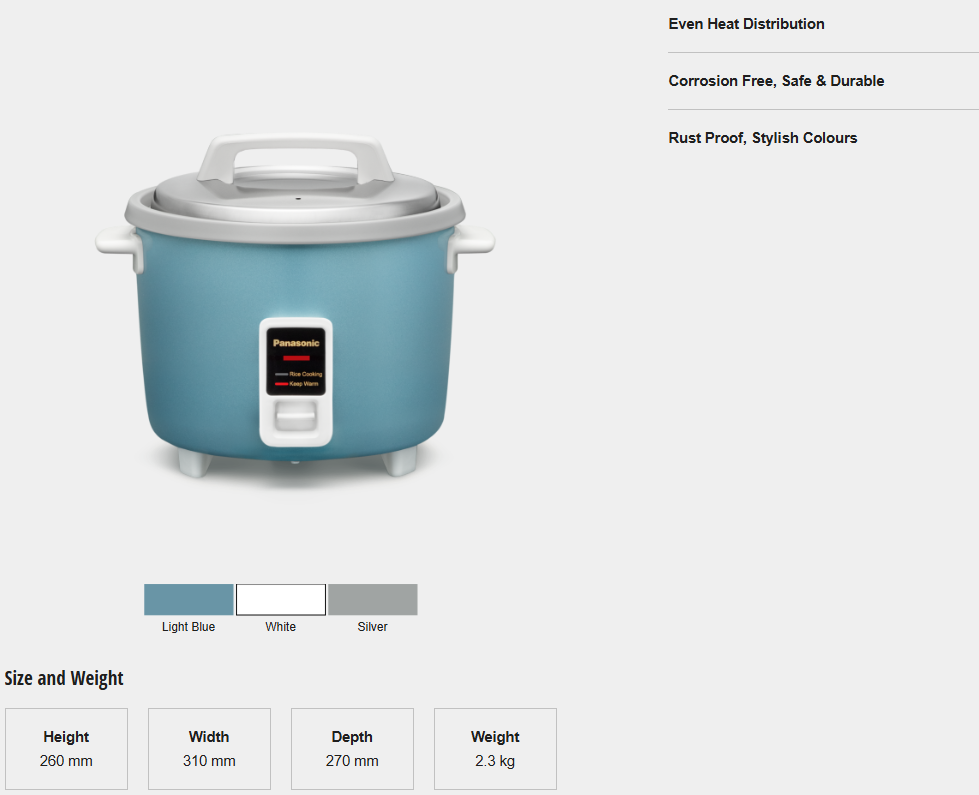 PANASONIC 1.8L CONVENTIONAL RICE COOKER SR-Y18GASKN