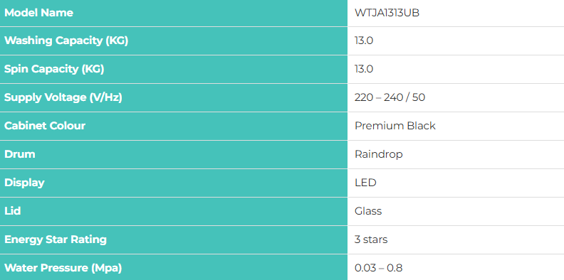 HISENSE TOP LOAD WASHER 13.0KG WTJA1313UB