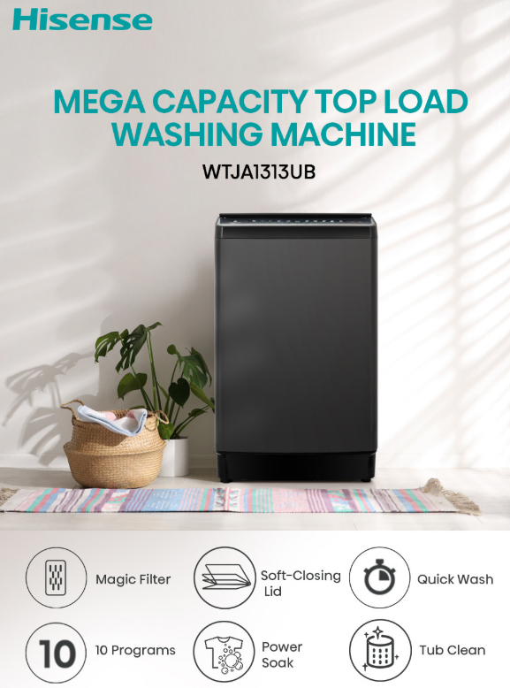 HISENSE TOP LOAD WASHER 13.0KG WTJA1313UB