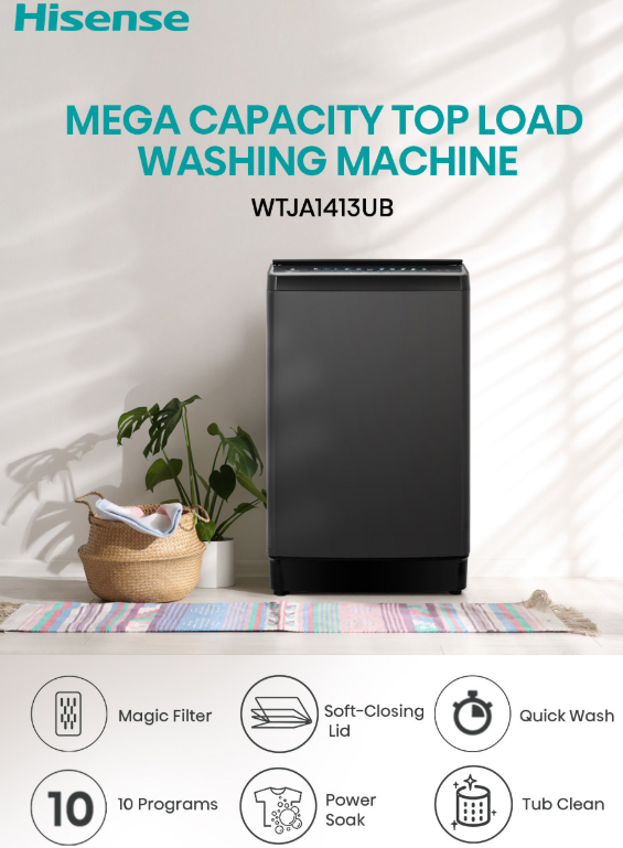 HISENSE TOP LOAD WASHER 14.0KG WTJA1413UB