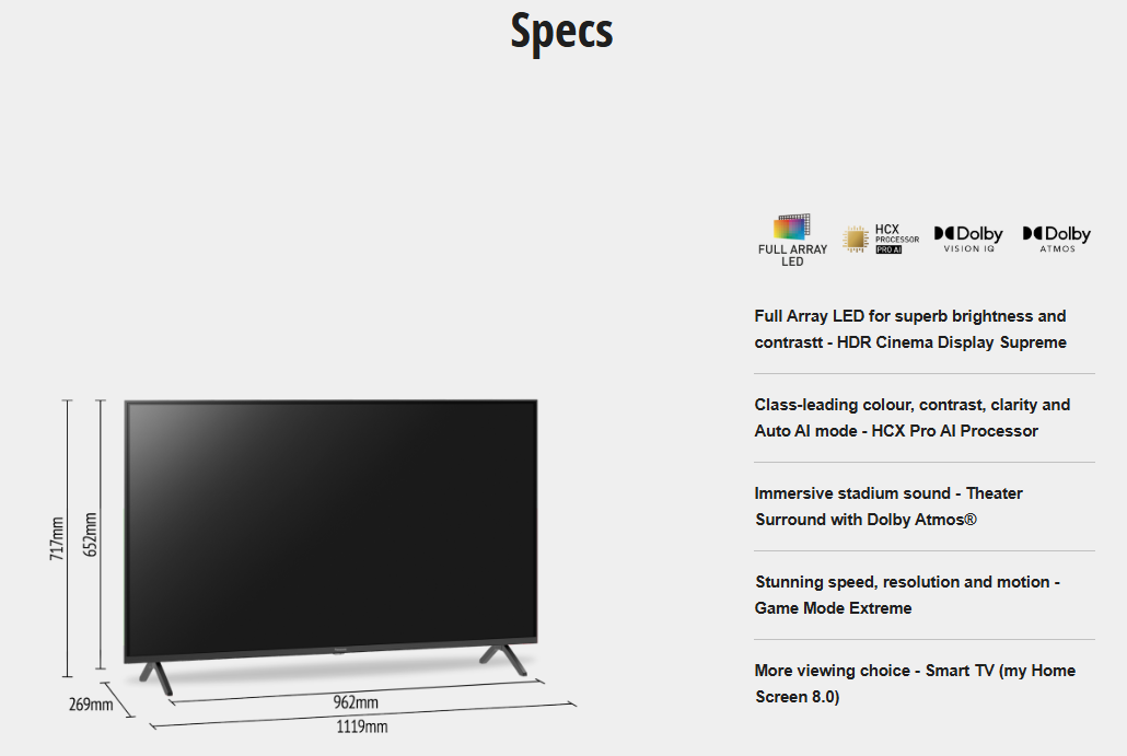 PANASONIC 50" FULL ARRAY LED 4K HDR GOOGLE TV TH-50MX940K