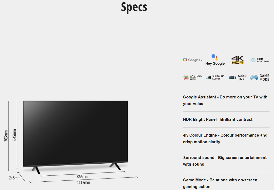 PANASONIC 50" 4K HDR GOOGLE TV TH-50MX650K