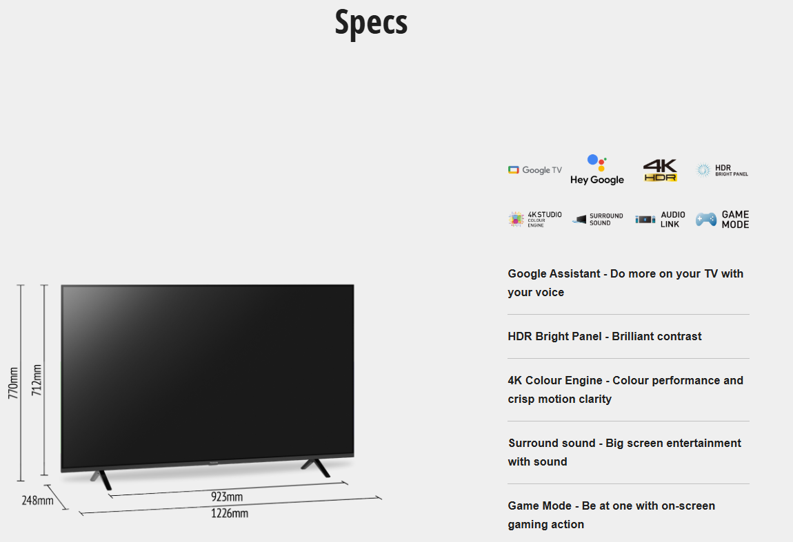 PANASONIC 50" 4K HDR GOOGLE TV TH-55MX650K