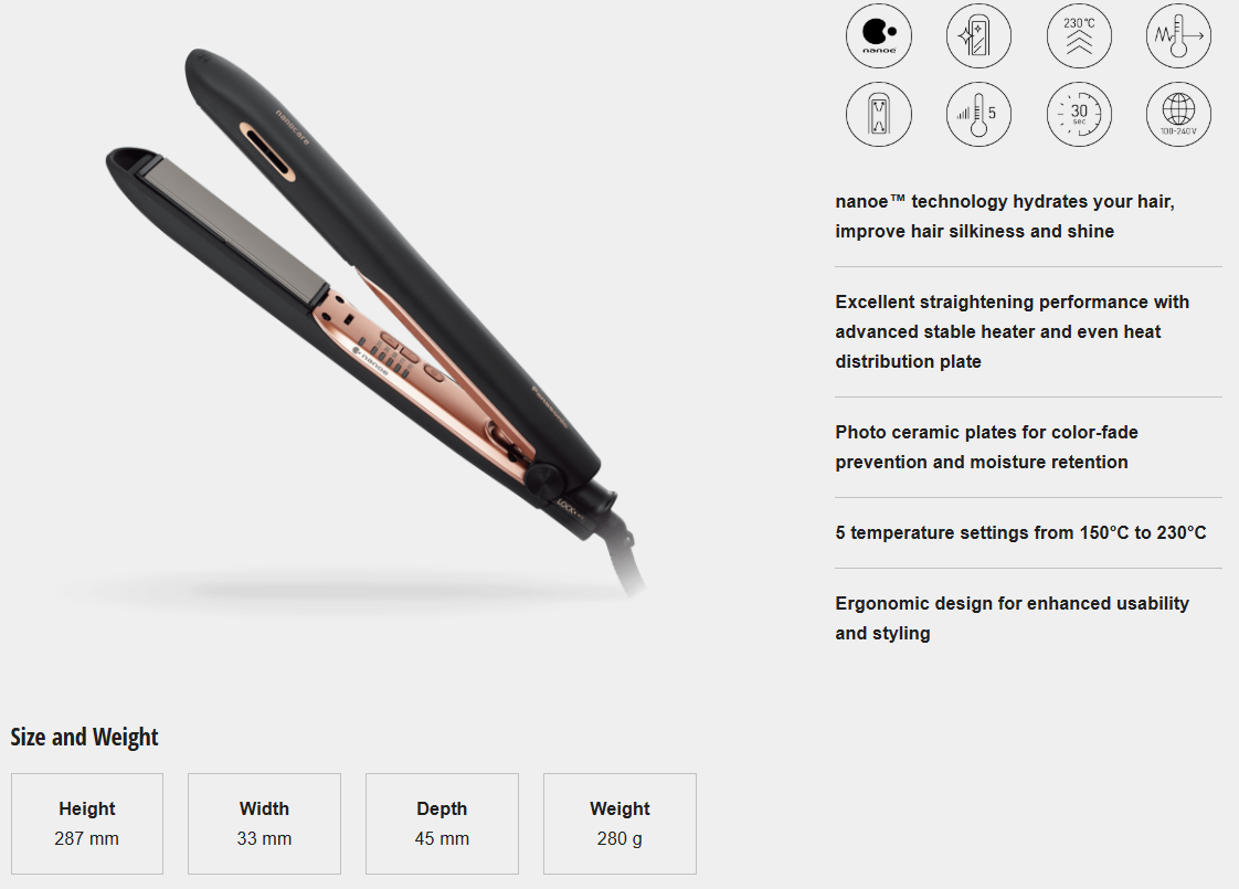 PANASONIC NANOCARE HAIR STRAIGHTENER EH-HS99 nanoe™